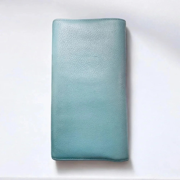 Rare Bvlgari Double Logo Blue Leather Flap Trifold Long Wallet - Picture 3 of 15